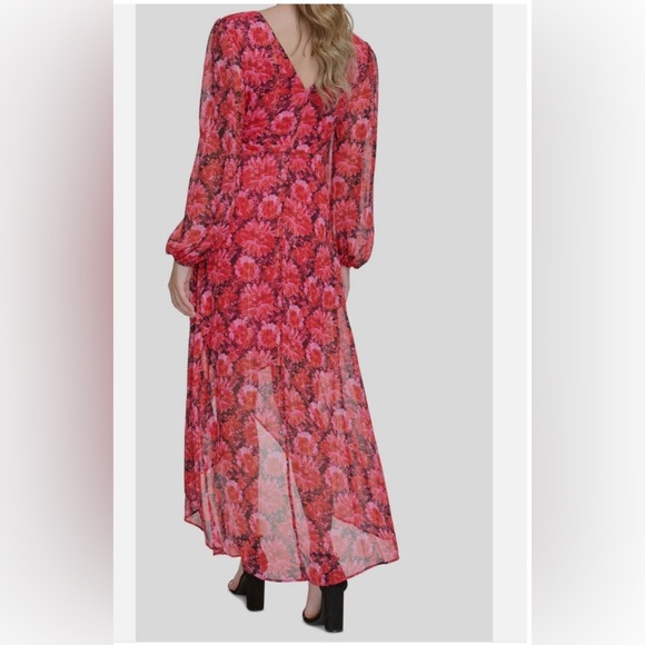 Guess Red Floral High-Low Cocktail and Party Dress - Picture 3 of 3